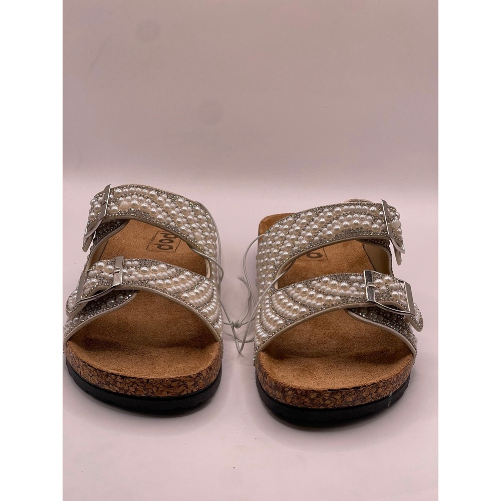Pop Comfort Fit Dhyana Beige Pearl Rhinestone Buckle Slide Sandals Womens 7M